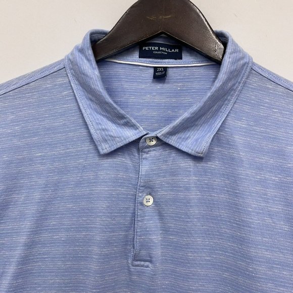 Peter Millar Collection Men's Size 2XL Golf Polo Shirt Blue Striped Linen/Cotton - Picture 2 of 6
